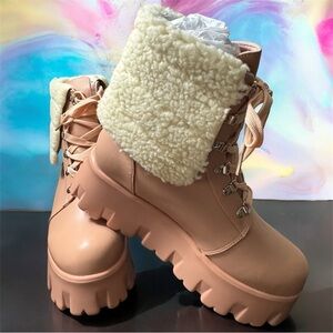 New Women's Blush Pink Winter Boots with Faux Wool Sherpa Accent